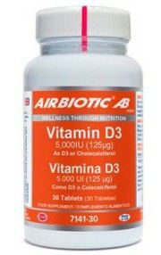 Airbiotic Vitamin D3 5,000 IU 125 &mu;g. Like D3 O Colecalciferol Tablets